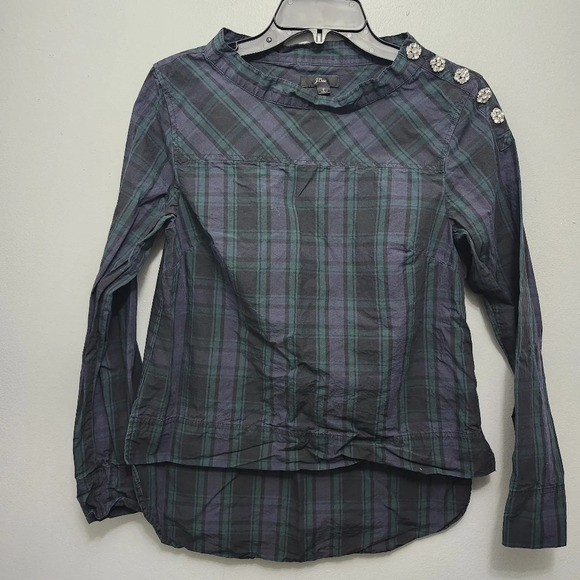 J.crew women's blouse top size 2 plaid black and green - Picture 1 of 6